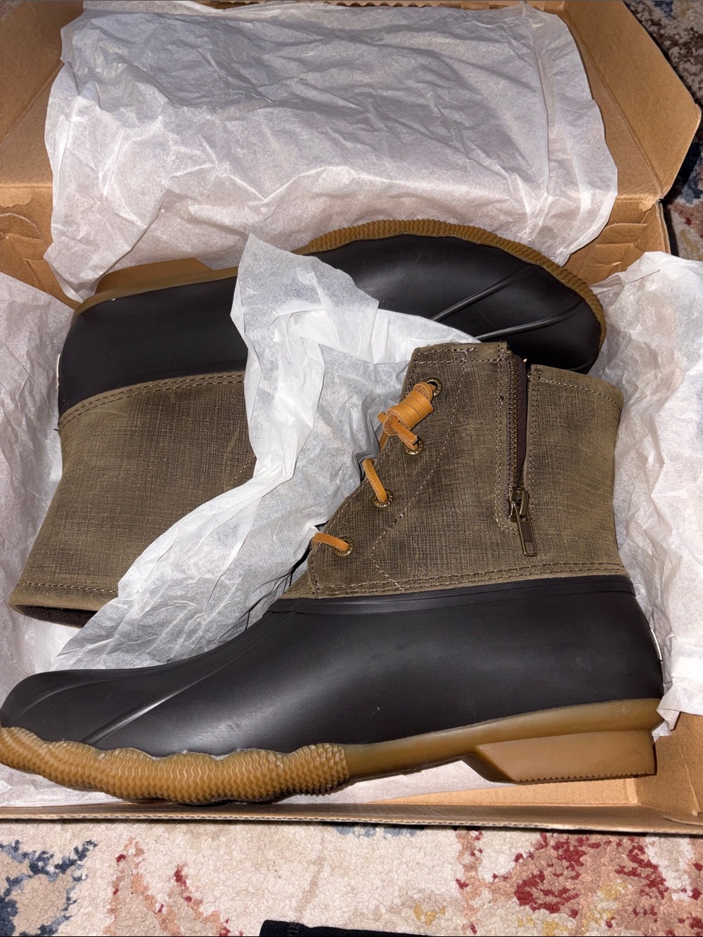 Sperry Olive Green and Black Waterproof Duck Boots